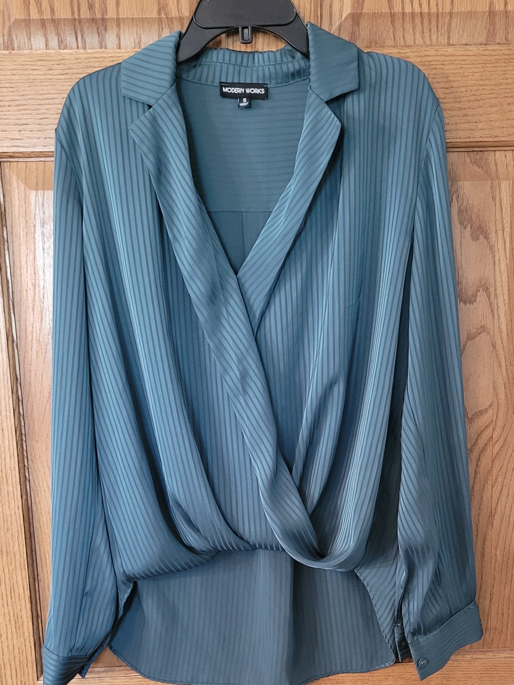 Modern Works Green Draped Wrap Blouse - Women's Top